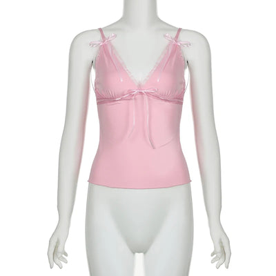 Ribbons Bow Crop Top Pink