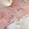 Bow heart Cross Pearl Pendant Necklace