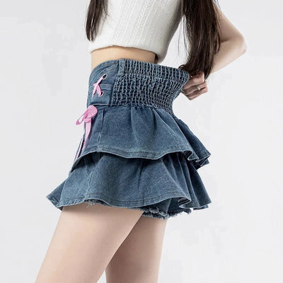 Skirt Bow Lace Jean Skirt