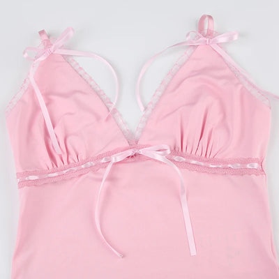 Ribbons Bow Crop Top Pink