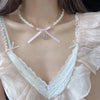 Bow heart Cross Pearl Pendant Necklace