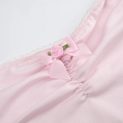 Coquette Pink Bow Stitched Crop Top