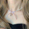 Bow heart Cross Pearl Pendant Necklace