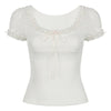 Lace Trim Cute Bow Cropped Top