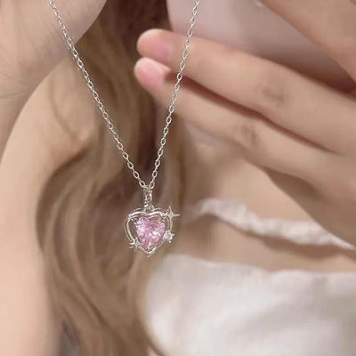 Pink Crystal Heart Necklace