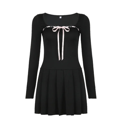 Bow Lace Pleated Dress