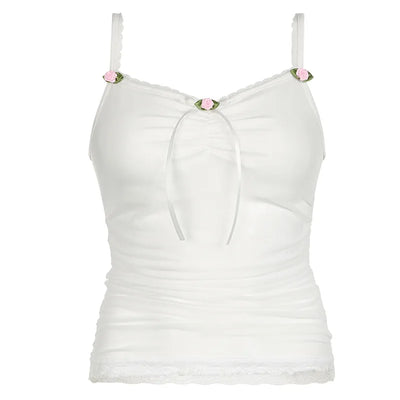 Coquette Sleeveless White Bow Crop Top